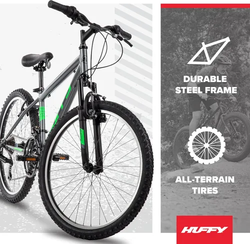 Vista 4 de Huffy Bicicleta de montaña Stone para hombres y mujeres, 20"/24"/26", 6 velocidades (20") o 21 velocidades, suspensión delantera o doble (varía)