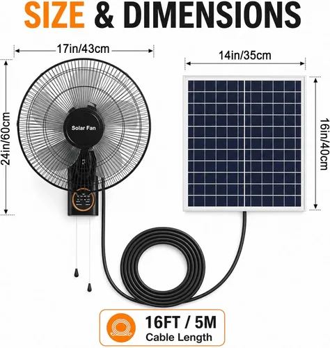 Vista 2 de Ventilador solar montado en la pared para exteriores de 16
