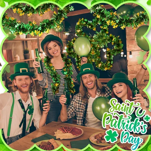Vista 6 de Riceshoot Guirnalda de Oropel del Día de San Patricio de 131.23 pies, Guirnalda Metálica de Trébol Irlandés, Decoraciones para Árbol de San