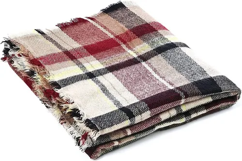 Vista 6 de Bufanda de invierno clásica con borlas a cuadros, cálida, suave, gruesa, grande, chal largo para mujer