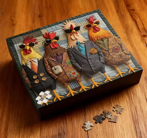 Vista 3 de Runway Roosters - Rompecabezas de 1000 piezas para adultos, rompecabezas de arte de gallo de moda, rompecabezas de animales difíciles desafiantes