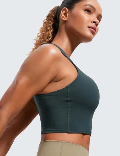 Vista 5 de CRZ YOGA Butterluxe - Brasier deportivo de cuello alto y espalda cruzada para mujer, camiseta corta acolchada para entrenamiento con brasier
