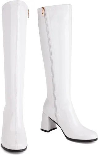 Vista 2 de Botas Gogo para mujer, botas blancas hasta la rodilla de los años 70