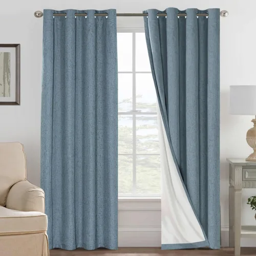 Vista 152 de H.VERSAILTEX Cortinas 100% opacas con aislamiento térmico, texturizadas, de lino, con bloqueo completo de calor y luz, para sala de estar y Negro