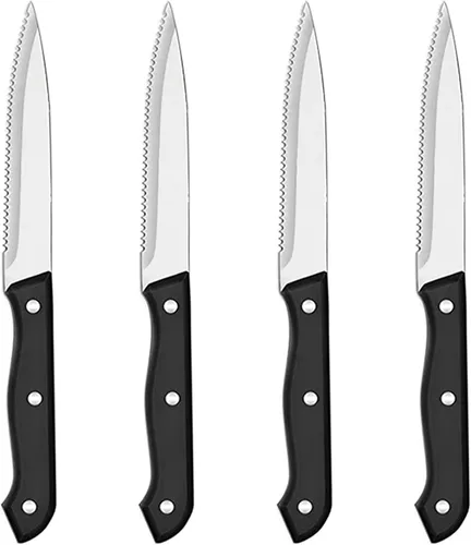 Vista 9 de JASHII Juego de cubiertos mate de acero inoxidable 304 de 24 piezas, incluye cuchillos para carne, servicio para 4, mango redondo, acabado satinado