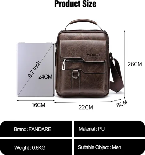 Vista 3 de FANDARE Bolso bandolera de cuero sintético para hombre, Marrón oscuro, Retro
