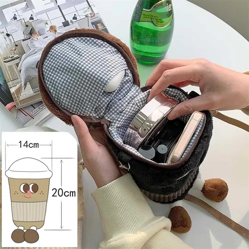 Vista 5 de Bolso cruzado de felpa para niñas, monederos de felpa, monederos kawaii, bolso de hombro para mujer, regalos de cumpleaños, café