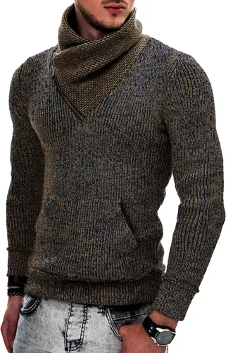 Vista 19 de COOFANDY - Suéteres de cuello chal para hombre de punto con cuello de tortuga, cuello alto, ajustado, con bolsillos Verde militar