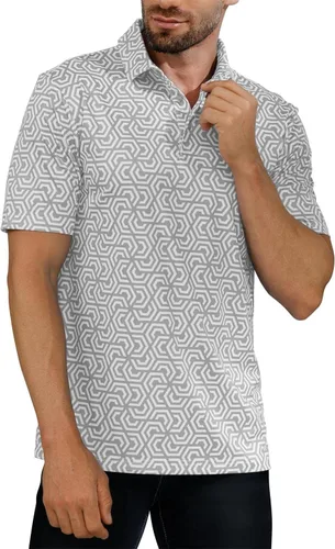 Vista 2 de JOYMASAR Camisas de golf para hombre - Polo de manga corta con estampado de rendimiento que absorbe la humedad