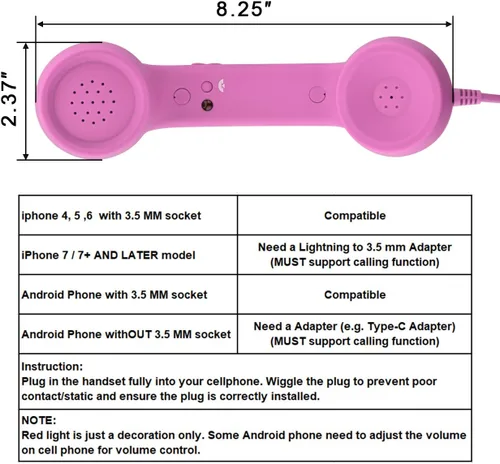 Vista 7 de CM - Auricular vintage retro para teléfono celular, micrófono para teléfono inteligente, enchufe de 3,5 mm (Rosa)