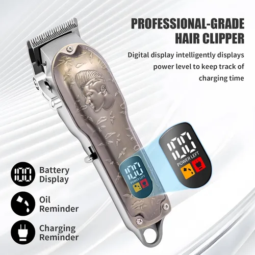 Vista 9 de Juego de cortapelos profesional, cortapelos para hombres, recortador de patillas en forma de T, afeitadora eléctrica, kit de salón de belleza