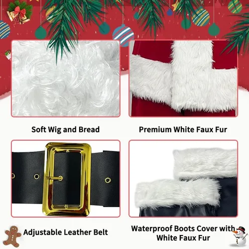 Vista 3 de Aotiooy Disfraz de Papá Noel, 11 piezas, traje de Papá Noel, para adultos, para hombres y mujeres, disfraz de Papá Noel para fiesta de Navidad