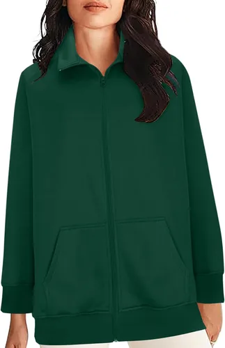 Vista 4 de Ceboyel Sudaderas con capucha y cremallera para mujer, a la moda, color sólido, sudadera holgada con cremallera, ropa de moda cómoda