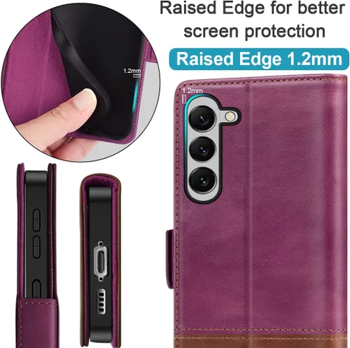 Vista 3 de KEZiHOME Funda para Galaxy S23 5G, de piel auténtica [bloqueo RFID], funda tipo cartera magnética con ranuras para tarjetas, función atril marrón