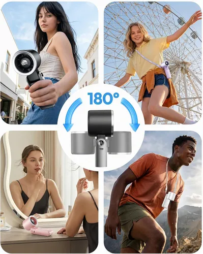 Vista 6 de Gaiatop Ventilador turbo portátil de mano, 21 horas de refrigeración, ventiladores de mano 4 en 1 plegables de 180°, mini ventiladores personales