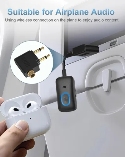 Vista 6 de Bluetooth 5.4 Adaptador AUX para coche, receptor transmisor 2 en 1 180° Swivel 3.5mm Adapter with Hands-Free Calling, Wireless Audio Receiver for