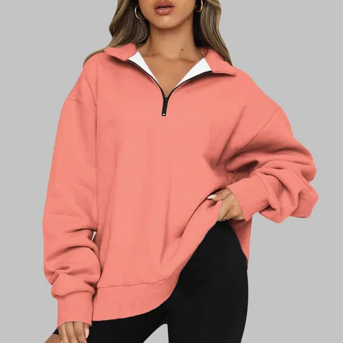 Vista 2 de Ceboyel Sudadera de gran tamaño con cremallera de un cuarto para mujer, sudadera con capucha Y2K para otoño, ropa de moda 2023