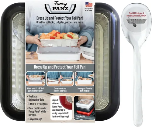 Vista 11 de Fancy Panz - Portasartén de papel de aluminio Aqua de 8x8 pulgadas con tapa - Bandeja de servicio de alimentos elevada - Portasartén portátil