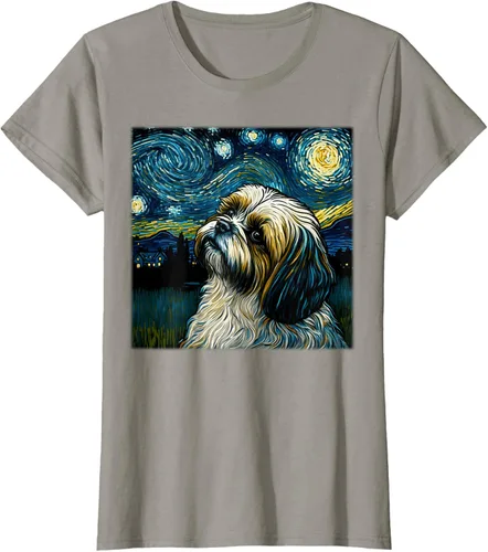 Vista 48 de Camiseta Surrealism Starry Night Shih Tzu Dog