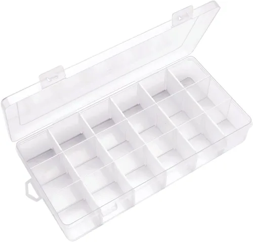 Vista 10 de IOOLEEM Caja organizadora de cuentas de plástico de 15 rejillas, caja de almacenamiento de contenedores, divisores para artes y manualidades