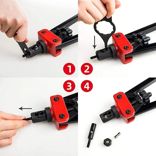 Vista 3 de RZX Herramienta de tuerca de remache de 14 pulgadas, pistola remachadora de mano, tuerca de remache ciega, kit de ajuste de remaches con M3 M4 M5 M6