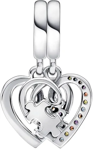 Vista 2 de Bellestory - Pulsera de plata de ley con forma de rompecabezas dividida y corazones para mujeres europeas Metal no conocido