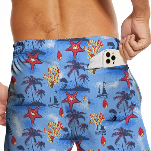 Vista 4 de AUISS Traje de baño para hombre, diseño de calavera con bandera estadounidense, pantalones cortos de natación con bandera de Estados Unidos