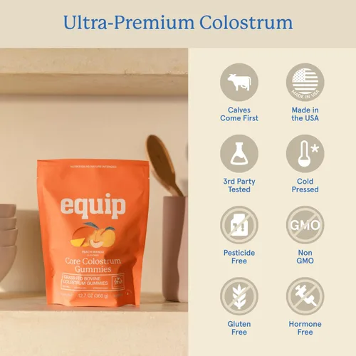 Vista 5 de Equip Foods Core Gomitas de Calostro Bovino, Suplemento de Calostro Alimentado con Pasto Delicioso de 1g por Porción - Salud Intestinal, Inmunidad