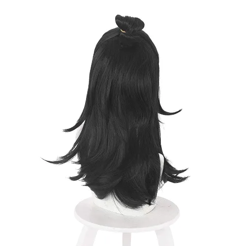 Vista 4 de XiongXiongLe Peluca de anime para cosplay, Jujutsu Kaisen Geto Suguru, pelo negro, pelucas de repuesto para niñas, niños, fiesta, Halloween, Navidad