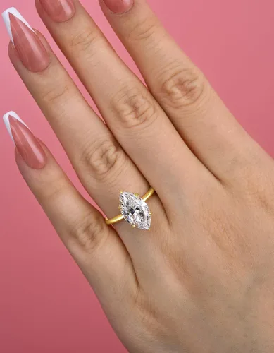 Vista 4 de Anillo de compromiso de corte marquesa de 3.5 quilates,Anillo de diamantes de imitación,Anillo de promesa chapado en oro amarillo y blanco de 18
