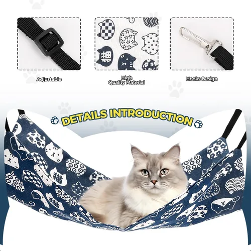 Vista 2 de Admaison Hamaca para Gatos para Jaula Colgante Reversible Paquete de 2, Cama Hamaca para Mascotas Ajustable, Hamaca Suave para Dormir para Gatos