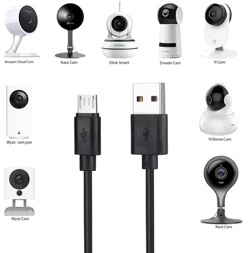 Vista 2 de Smays Cable micro USB de 25 pies de repuesto para cámara Wyze Cam, Nest - Cable de alimentación de extensión extralargo (negro)