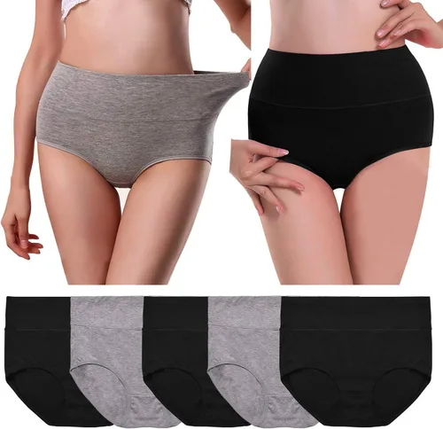 Vista 2 de UMMISS - Ropa interior de algodón de cintura alta para mujer, cobertura completa, suave, cómoda, paquete surtido