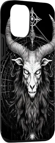 Vista 3 de iPhone 15 Baphomet Ocultista espeluznante gótico cabeza de cabra Satánico Diablo caso
