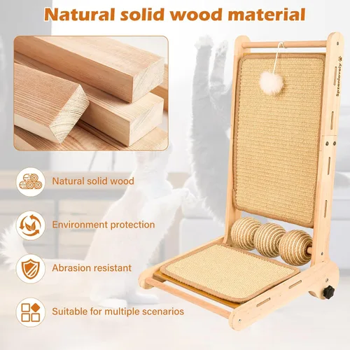 Vista 7 de Rascador para gatos, rascador de gatos con ángulos de 180°, almohadilla para rascar gatos de 23.6 pulgadas con bolas de juguete, almohadilla
