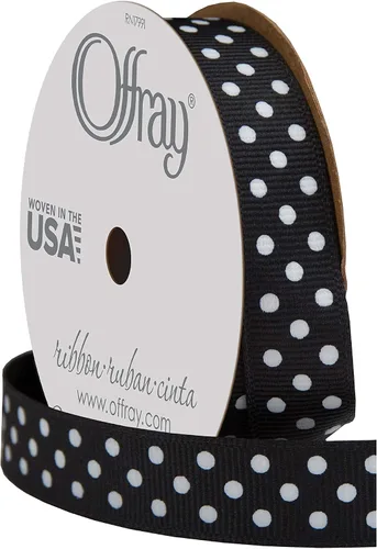 Vista 2 de Offray 467992 - Cinta de grogrén de 5/8 pulgadas de ancho, lunares blancos y negros, 3 yardas
