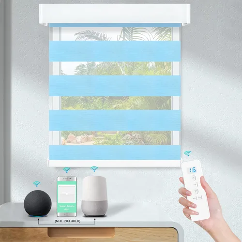 Vista 8 de MING CHEN Persianas motorizadas con control remoto, motor recargable integrado, persianas eléctricas automáticas de cebra compatibles con Alexa