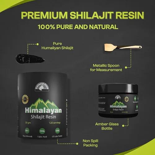 Vista 2 de Shilajit orgánico puro del Himalaya de grado dorado para hombres y mujeres, Himalaya 75%+ ácido fúlvico y 85+ oligominerales, resina para energía e