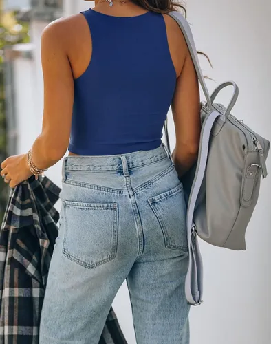 Vista 3 de REORIA - Camisetas ombligueras sin mangas y con espalda cruzada para mujer, ombligueras sexys con cuello halter