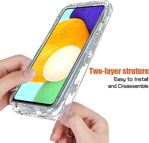 Vista 4 de Funda para Galaxy A52 5G/4G/Galaxy A52S SM-A526 con protector de pantalla de vidrio templado, diseño floral a prueba de golpes, carcasa protectora