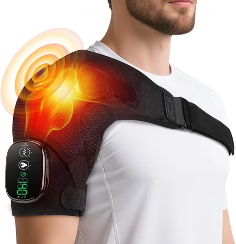 Vista 2 de Almohadilla térmica de hombro inalámbrica con vibración para aliviar el dolor del manguito rotador, masajeador de hombro calentado HSA elegible por