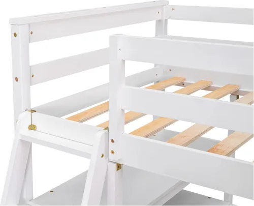 Vista 9 de Merax Cama tipo loft de madera de tamaño individual con escritorio en forma de L, 2 cajones integrados/2 estantes, cama tipo loft multifuncional