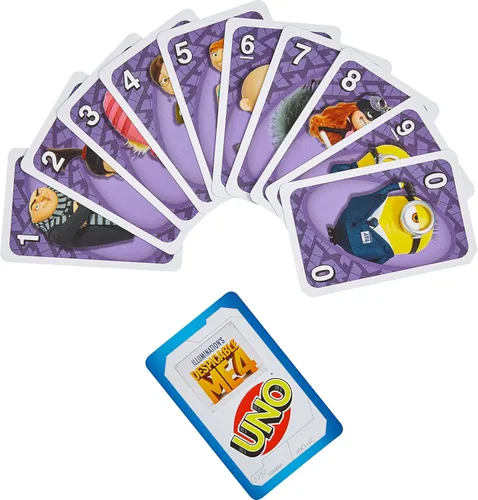 Vista 5 de Mattel Games UNO Despicable Me 4 - Juego de cartas para niños, adultos y familia con mazo inspirado en la película