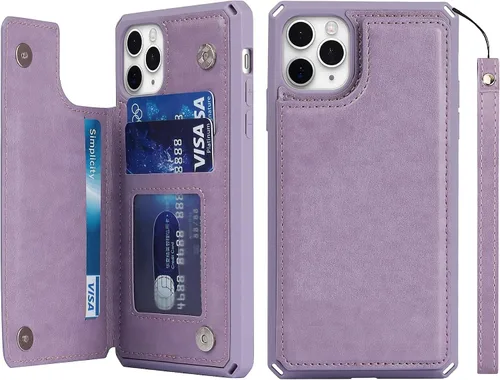Vista 21 de iCoverCase Funda compatible con iPhone 11 Pro Max con tarjetero para mujer, bloqueo RFID en relieve, piel sintética con correa de muñeca para 11pro
