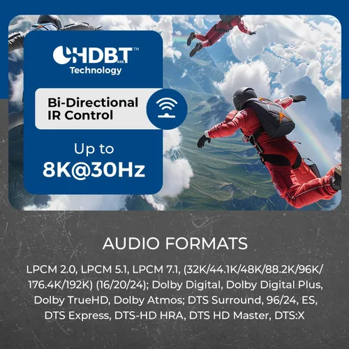 Vista 6 de Extensor HDMI OREI 8K@30Hz Balun HDBaseT 300ft - VRR, HDR, CEC, IR, RS-232 Extensor HDMI 4K, HDBaseT 4K 120Hz - 40Gbps FRL, Dolby Vision, HLG