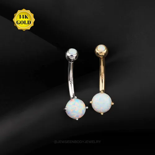 Vista 4 de JEWSEEN Anillos de ombligo de oro de 14 quilates, anillos de ombligo de ópalo sintético, anillos redondos para el ombligo, piercing para el ombligo