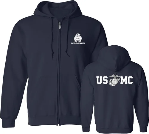 Vista 4 de Lucky Ride MARINO CORPS BULL DOG USMC SUDADERA MILITAR CON CAPUCHA Y CREMALLERA COMPLETA CON CAPUCHA F&B Negro con tinta blanca
