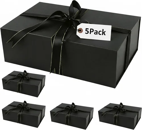 Vista 16 de YINUOYOUJIA Caja de regalo grande de color negro de 14 x 9 x 4.5 pulgadas, cajas de regalo con tapa de cierre magnético, cinta y tarjeta, caja