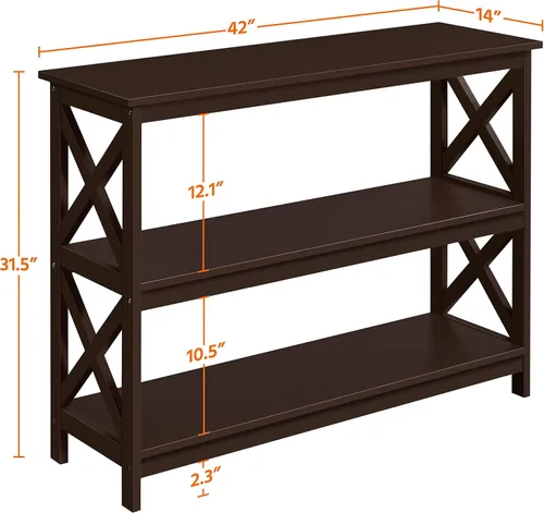 Vista 3 de Topeakmart Consola de 3 niveles y mesa de sofá con almacenamiento, mesa de entrada larga estrecha para espacios pequeños, estantería