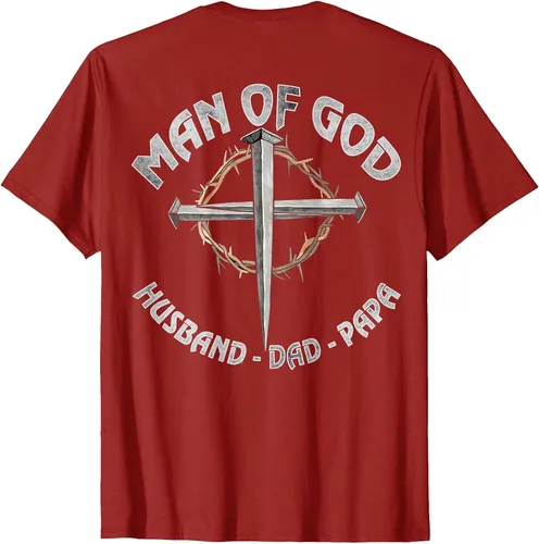 Vista 9 de Man of God Husband Dad Papa Christian Fathers Day (On Back) T-Shirt Asphalt Grey